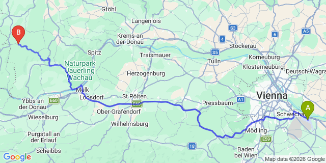 Map: Vienna Airport (VIE) to Bärnkopf