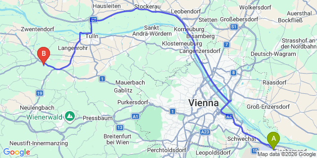 Map: Vienna Airport (VIE) to Baumgartner Tullnerfeld