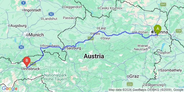 Map: Vienna Airport (VIE) to Baumkirchen