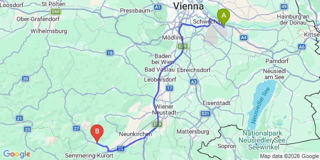 Map: Vienna Airport (VIE) to Bayerbach