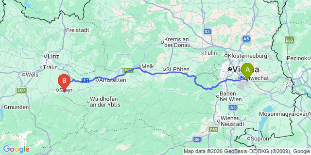 Map: Vienna Airport (VIE) to Behamberg