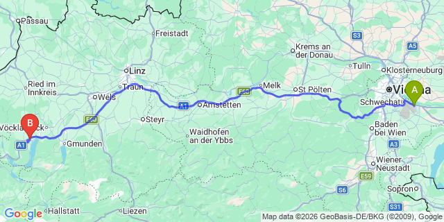 Map: Vienna Airport (VIE) to Berg im Attergau