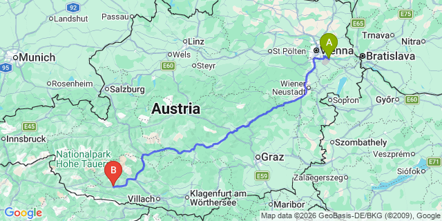 Map: Vienna Airport (VIE) to Berg im Drautal
