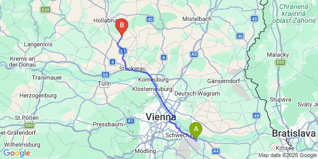 Map: Vienna Airport (VIE) to Bergau