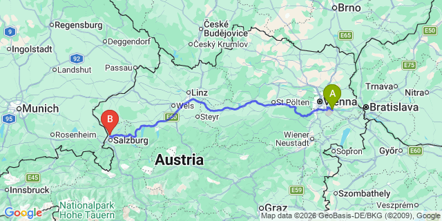 Map: Vienna Airport (VIE) to Bergheim