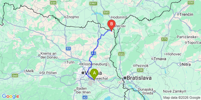 Map: Vienna Airport (VIE) to Bernhardsthal