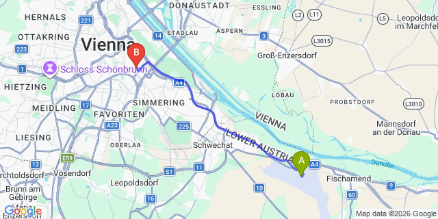 Map: Vienna Airport (VIE) to Best Western Plus Amedia Wien