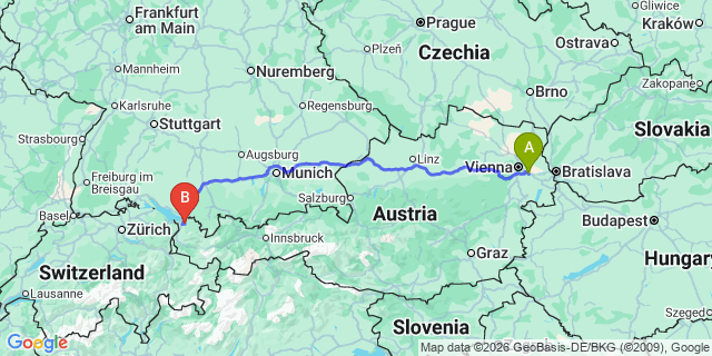 Map: Vienna Airport (VIE) to Bildstein
