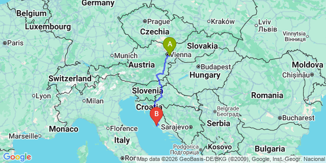 Map: Vienna Airport (VIE) to Biograd na Moru