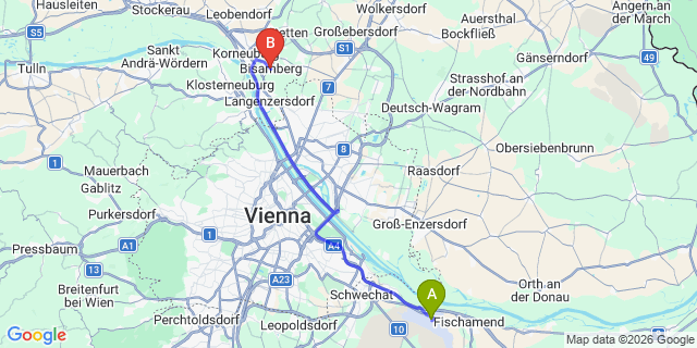 Map: Vienna Airport (VIE) to Bisamberg