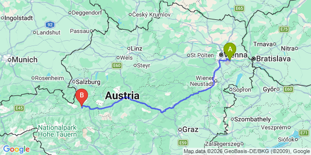 Map: Vienna Airport (VIE) to Bischofshofen