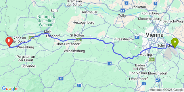 Map: Vienna Airport (VIE) to Blindenmarkt