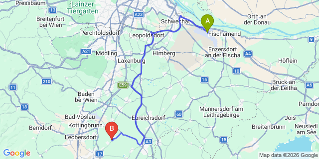 Map: Vienna Airport (VIE) to Blumau-Neurißhof