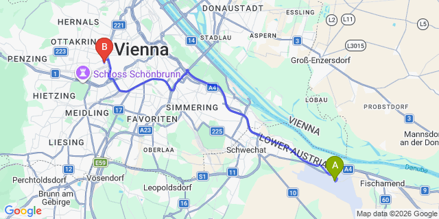 Map: Vienna Airport (VIE) to Boutiquehotel Stadthalle