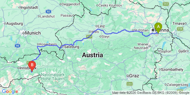 Map: Vienna Airport (VIE) to Brandberg