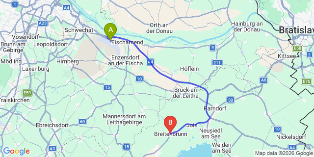 Map: Vienna Airport (VIE) to Breitenbrunn