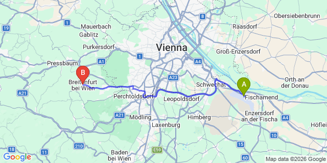 Map: Vienna Airport (VIE) to Breitenfirt bei Wien