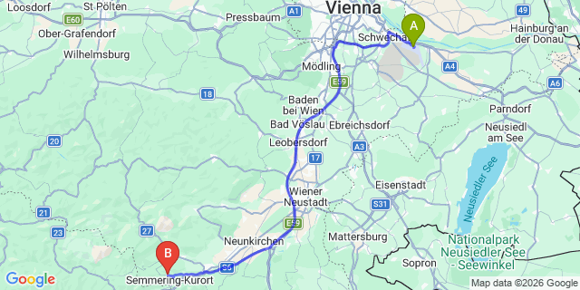 Map: Vienna Airport (VIE) to Breitenstein