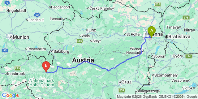 Map: Vienna Airport (VIE) to Bruck an der Großglocknerstraße