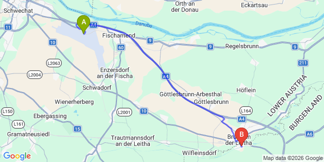 Map: Vienna Airport (VIE) to Bruckneudorf