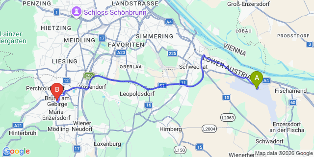 Map: Vienna Airport (VIE) to Brunn a.Gebirge