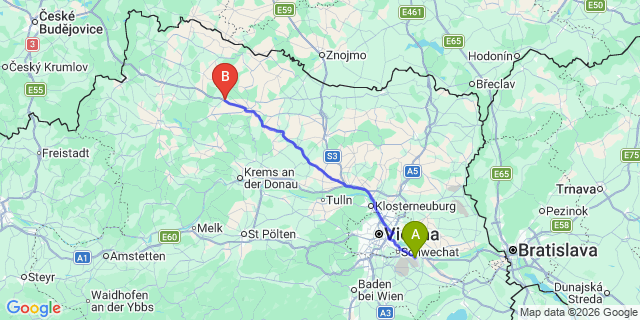 Map: Vienna Airport (VIE) to Brunn an der Wild