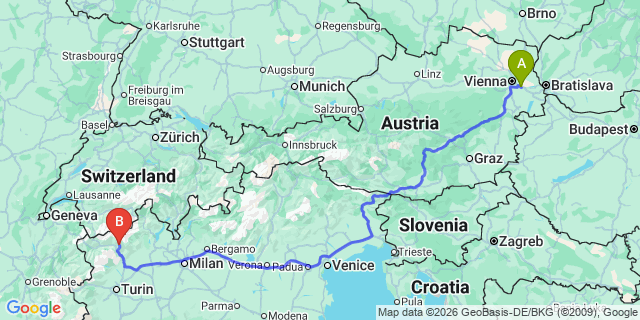 Map: Vienna Airport (VIE) to Brusson