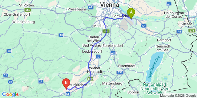 Map: Vienna Airport (VIE) to Buchbach