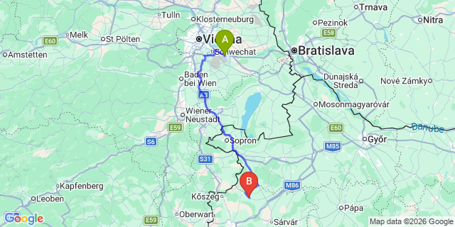 Map: Vienna Airport (VIE) to Bük