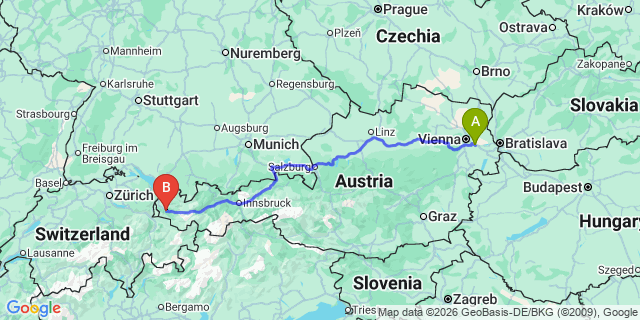 Map: Vienna Airport (VIE) to Burserberg