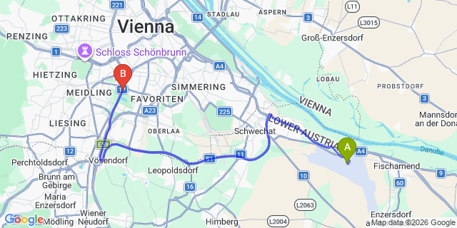 Map: Vienna Airport (VIE) to CAMPANILE VIENNA SOUTH