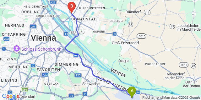 Map: Vienna Airport (VIE) to Citadines Apart’hotel Danube Vienna