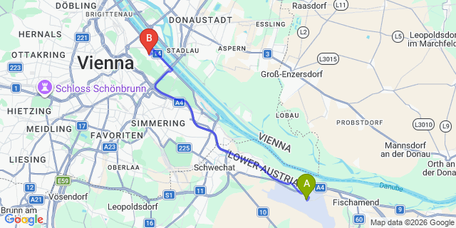 Map: Vienna Airport (VIE) to Courtyard Vienna Prater/Messe