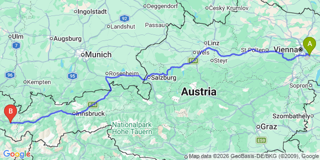 Map: Vienna Airport (VIE) to Dalaas