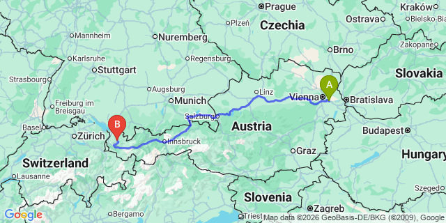 Map: Vienna Airport (VIE) to Damuls