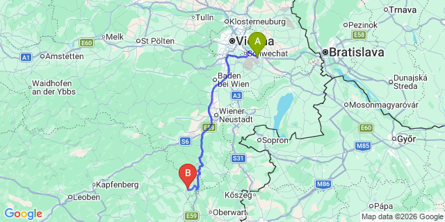 Map: Vienna Airport (VIE) to Dechantskirchen