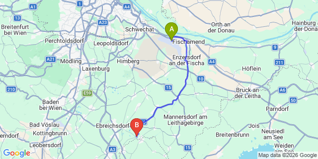 Map: Vienna Airport (VIE) to Deutsch Brodersdorf