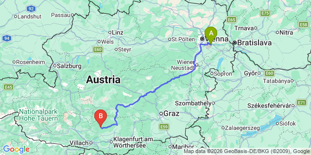 Map: Vienna Airport (VIE) to Deutsch-Griffen