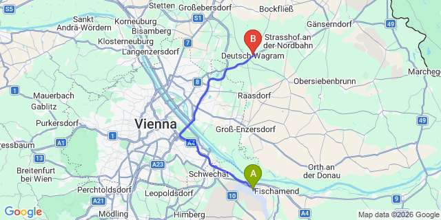 Map: Vienna Airport (VIE) to Deutsch-Wagram