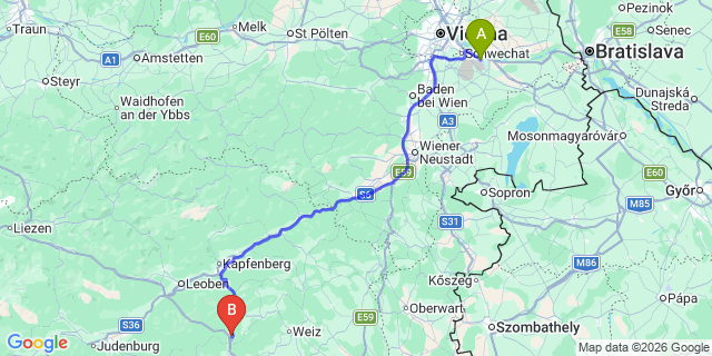 Map: Vienna Airport (VIE) to Deutschfeistritz