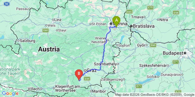 Map: Vienna Airport (VIE) to Deutschlandsberg