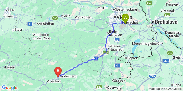 Map: Vienna Airport (VIE) to Diemlach