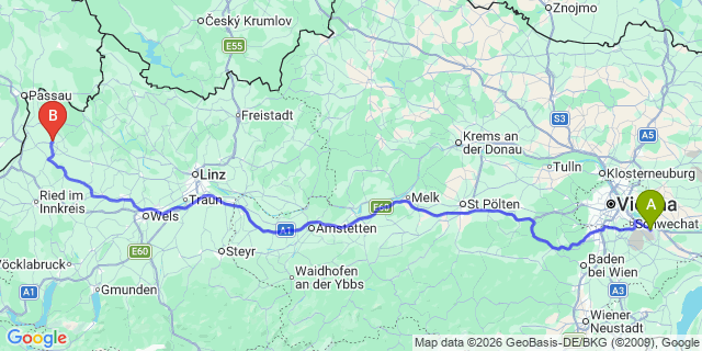 Map: Vienna Airport (VIE) to Diersbach
