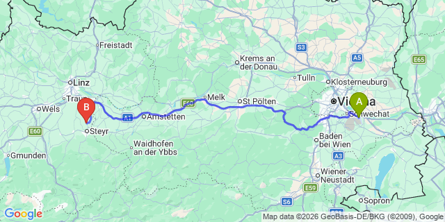 Map: Vienna Airport (VIE) to Dietach