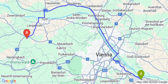 Map: Vienna Airport (VIE) to Dietersdorf