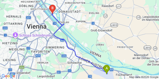 Map: Vienna Airport (VIE) to District Living