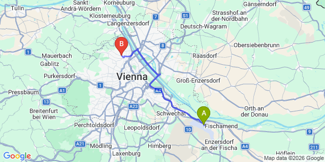 Map: Vienna Airport (VIE) to Döbling