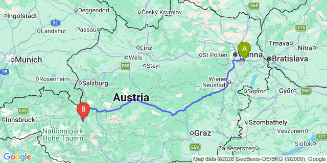 Map: Vienna Airport (VIE) to Dorfgastein