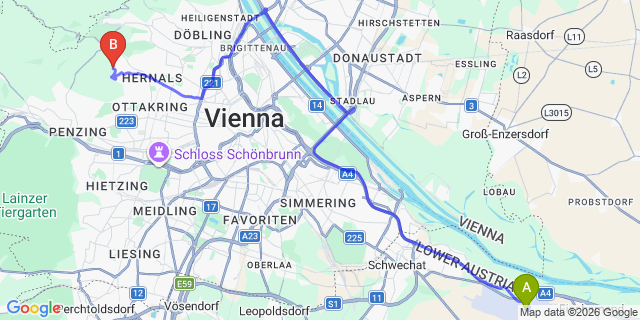 Map: Vienna Airport (VIE) to Dornbach