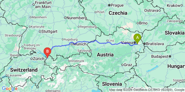 Map: Vienna Airport (VIE) to Dornbirn